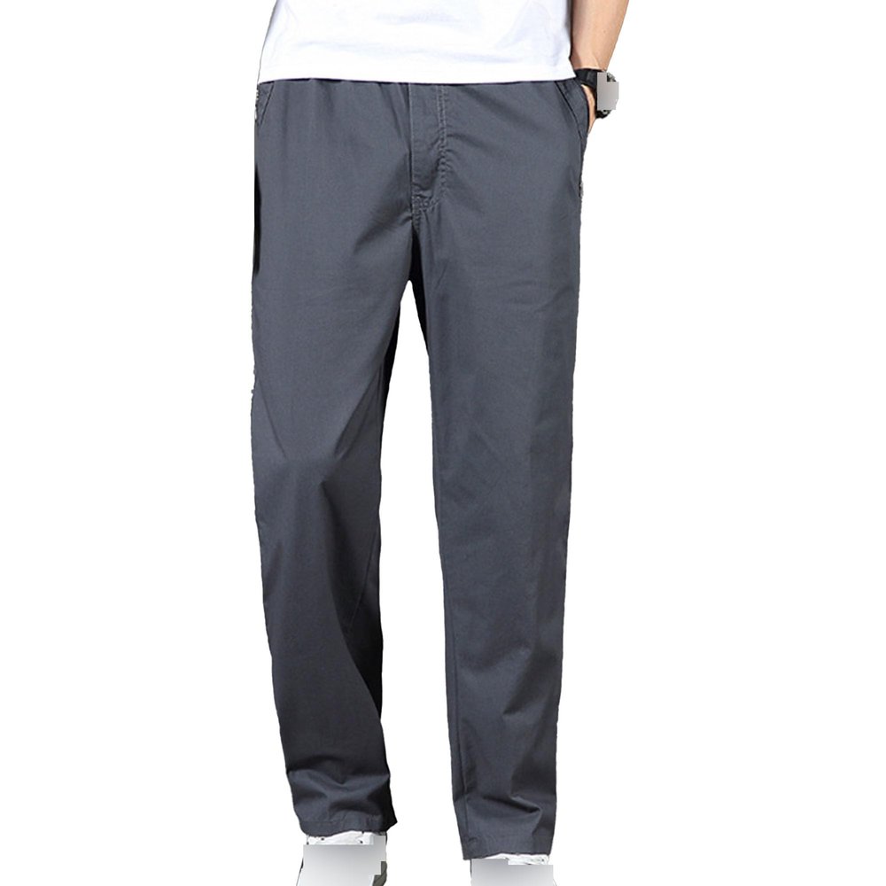 JEsilunmaMY Men's Relaxed Fit Casual Cargo Pants Elastic Waist Lightweight Lounge Pants Hiking Outdoor Joggers Cotton Pants (Dark Grey,Large)