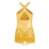 Jizyo Sequin Latin Dance Dress for Girls Tassel Salsa Ballroom Dancewear Sparkle Fringe Dress Modern Cha Cha Dancer Outfit Gold 12 Years view 2