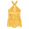 Jizyo Sequin Latin Dance Dress for Girls Tassel Salsa Ballroom Dancewear Sparkle Fringe Dress Modern Cha Cha Dancer Outfit Gold 10 Years view 3