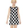 Black and White Checkered Flag Girl Dress Summer Crew Neck Children's T-Shirt Tops Casual Wear 7-9Y120cm view 1