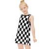Black and White Checkered Flag Girl Dress Summer Crew Neck Children's T-Shirt Tops Casual Wear 7-9Y120cm view 2