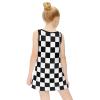 Black and White Checkered Flag Girl Dress Summer Crew Neck Children's T-Shirt Tops Casual Wear 7-9Y120cm view 3