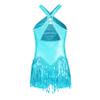Jizyo Sequin Latin Dance Dress for Girls Tassel Salsa Ballroom Dancewear Sparkle Fringe Dress Modern Cha Cha Dancer Outfit Sky Blue 14 Years view 2