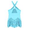 Jizyo Sequin Latin Dance Dress for Girls Tassel Salsa Ballroom Dancewear Sparkle Fringe Dress Modern Cha Cha Dancer Outfit Sky Blue 14 Years view 4