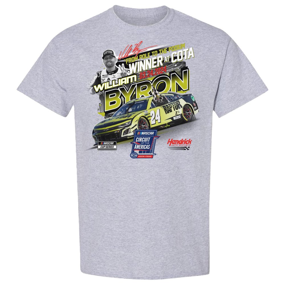 Checkered Flag Sports William Byron #24 NASCAR 2024 COTA Winner in Austin 3.24.2024 Win T-Shirt (US, Alpha, 3X-Large, Regular, Regular, Gray)