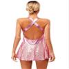 Moily Women Sequin Ballet Jazz Modern Tap Bodysuit Dancewear Criss Cross Back Leotard Performance Costume Pink Medium view 2