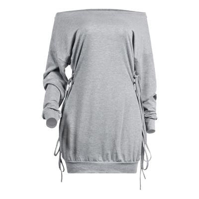 JEKE-DG Womens Bodycon Ruched Mini Dress Sexy Off Shoulder Long Sleeve Dress Casual Lace Up Loose Club Mini Dress (XX-Large,Grey)