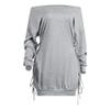 JEKE-DG Womens Bodycon Ruched Mini Dress Sexy Off Shoulder Long Sleeve Dress Casual Lace Up Loose Club Mini Dress (XX-Large,Grey) view 1