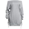 JEKE-DG Womens Bodycon Ruched Mini Dress Sexy Off Shoulder Long Sleeve Dress Casual Lace Up Loose Club Mini Dress (XX-Large,Grey) view 2