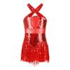 Jizyo Sequin Latin Dance Dress for Girls Tassel Salsa Ballroom Dancewear Sparkle Fringe Dress Modern Cha Cha Dancer Outfit Red 12 Years view 1