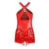 Jizyo Sequin Latin Dance Dress for Girls Tassel Salsa Ballroom Dancewear Sparkle Fringe Dress Modern Cha Cha Dancer Outfit Red 12 Years view 2