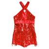 Jizyo Sequin Latin Dance Dress for Girls Tassel Salsa Ballroom Dancewear Sparkle Fringe Dress Modern Cha Cha Dancer Outfit Red 12 Years view 3