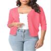 Urban CoCo Woman's 3/4 Sleeve V-Neck Cropped Cardigan Sweater Open Front Lightweight Knit Shrugs for Women (Coral,XL view 1