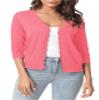 Urban CoCo Woman's 3/4 Sleeve V-Neck Cropped Cardigan Sweater Open Front Lightweight Knit Shrugs for Women (Coral,XL view 3