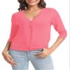 Urban CoCo Woman's 3/4 Sleeve V-Neck Cropped Cardigan Sweater Open Front Lightweight Knit Shrugs for Women (Coral,XL view 4