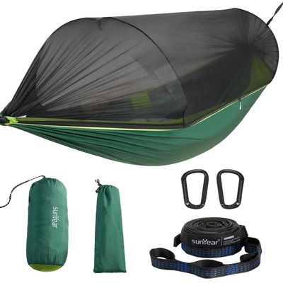 Sunyear Camping Hammock with Net - Double&Single Hammock with House-Like Net- Easy Setup & Pack, Lightweight & Portable, Perfect for Hiking, Backpacking, Outdoor Sleeping