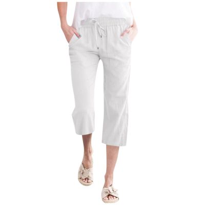 Straight Leg Linen Pants for Women Mens Linen Harem Capri Pants Drawstring 3/4 Shorts Casual Beach Yoga Hippie Thai Pants White 3X-Large