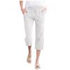 Straight Leg Linen Pants for Women Mens Linen Harem Capri Pants Drawstring 3/4 Shorts Casual Beach Yoga Hippie Thai Pants White 3X-Large view 1