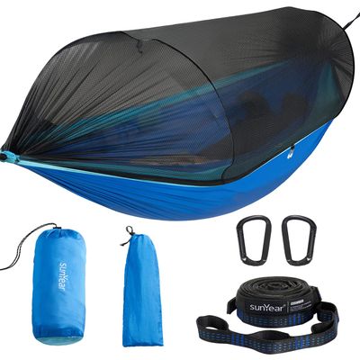 Sunyear Camping Hammock with Net - Double&Single Hammock with House-Like Net- Easy Setup & Pack, Lightweight & Portable, Perfect for Hiking, Backpacking, Outdoor Sleeping