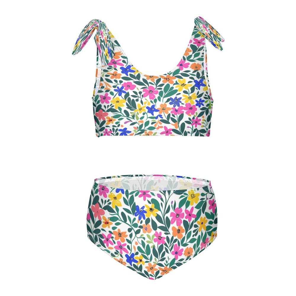 ALAZA Beautiful Leaf Blossom Flower Girls' 2 Piece Bikini Set Beach Sport Swimsuit Swimwear Bathing Suit 11-12 Years