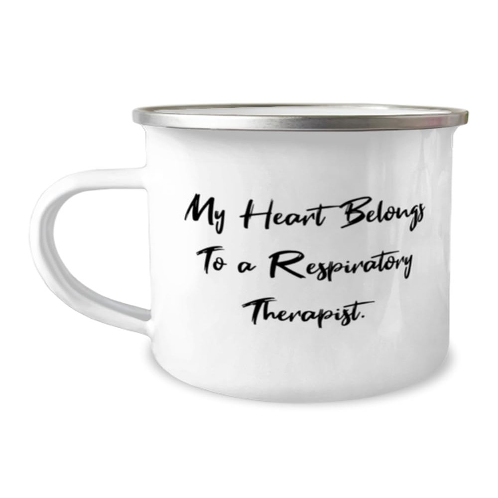 NineFit Basics Gag Respiratory therapist 12oz Camping Mug, My Heart Belongs To a Respiratory Therapist, Epic For Coworkers From Team Leader, White