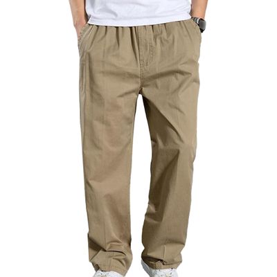 JEsilunmaMY Men's Relaxed Fit Cotton Cargo Pants Lightweight Breathable Straight Trousers Hiking Outdoor Casual Joggers Pants (Khaki,4X-Large)