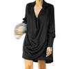 JEKE-DG Women Satin Shirt Dress Sexy V Neck Button Down Dress Long Sleeve Ruched Wedding Cocktail Party Dresses (Small,Black) view 1