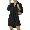 JEKE-DG Women Satin Shirt Dress Sexy V Neck Button Down Dress Long Sleeve Ruched Wedding Cocktail Party Dresses (Small,Black) view 2