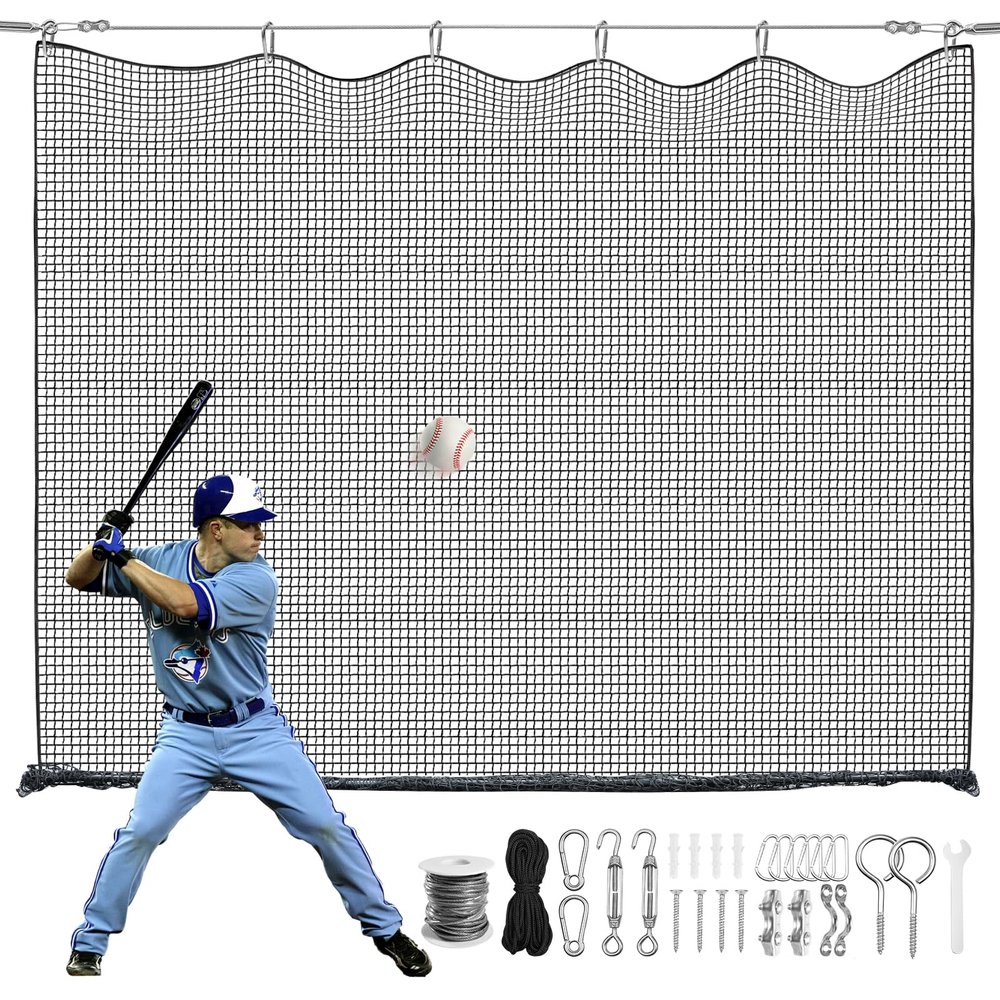 Baseball Backstop Net,Batting Cage Netting with Steel Hanging Kit and Rope
