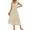 FQFGGYD Women's Flowing Maxi Dress Long Beach Dresses Sleeveless Square Collar Pleated Swing Sundress Casual Outfits Pockets Beige view 1