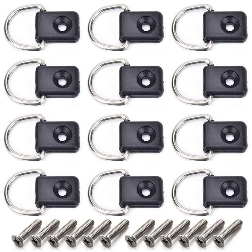 12pcs Kayak D Ring with Screw Kit Canoe Boat Fishing Rigging D-Ring Sailing Camping Hardware Accessories Safety Deck Loop Mounting Tie Down Kit D-Type Buckles Backrest Buckles Special Buttons