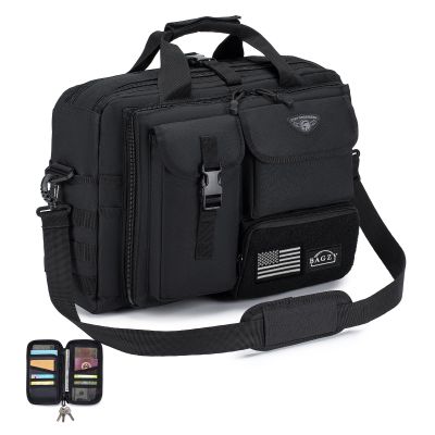 BAGZY Tactical Messenger Bag for Men Tactical Briefcase Flight Bags for Pilots Waterproof Laptop Bag 15.6 Inch Professional Oxford Work Bags for Teacher Business Office Travel Police Duty Black