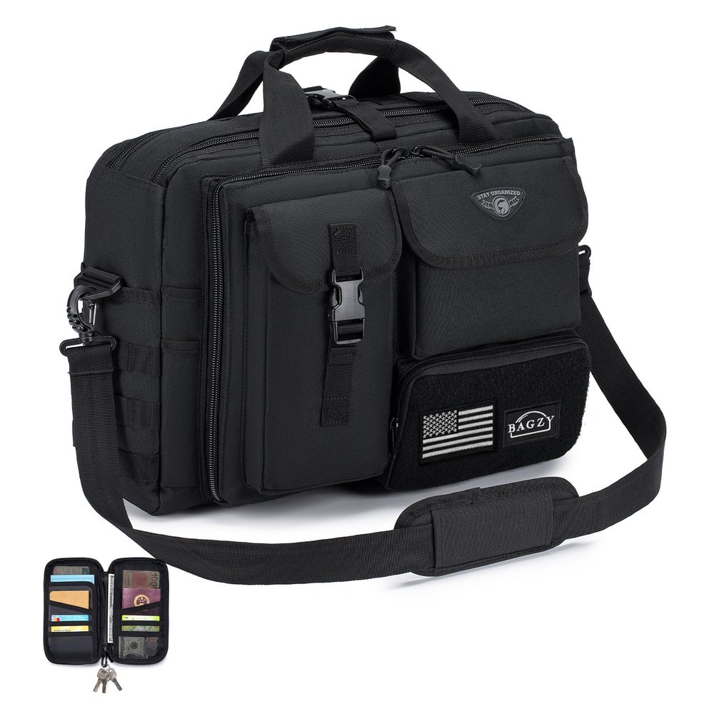 BAGZY Tactical Messenger Bag for Men Tactical Briefcase Flight Bags for Pilots Waterproof Laptop Bag 15.6 Inch Professional Oxford Work Bags for Teacher Business Office Travel Police Duty Black