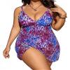 WKQSCNLR Women's Two Piece Plus Size Leopard Print Tank Tops Tankini Swimsuits with High Waisted Bikini Bottom Modest Tummy Control V Neck Bathing Suit Swimdress 4XL Purple view 1