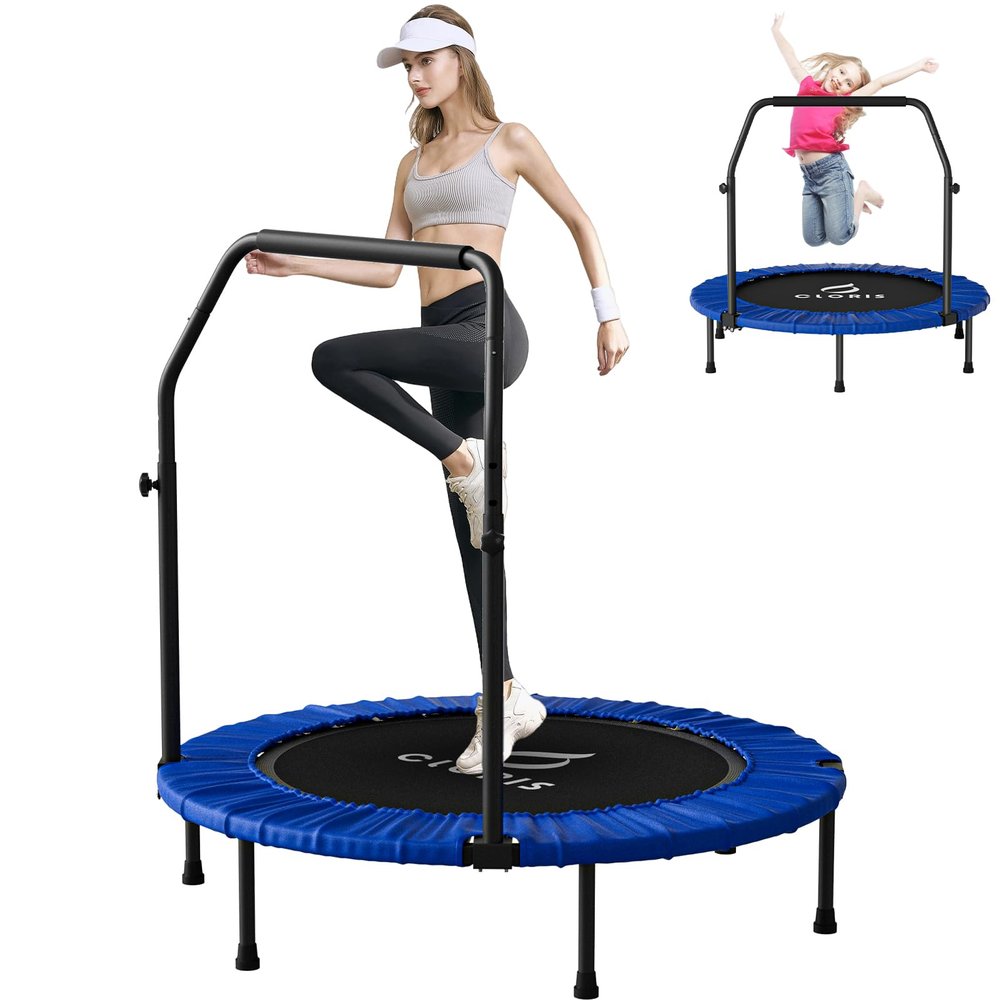 CLORIS Rebounder Trampoline for Adults 40 Inch, 400 lbs Capacity with 5-Level Adjustable Bar, Foldable Mini Indoor Fitness Workout Exercise Equipment Blue