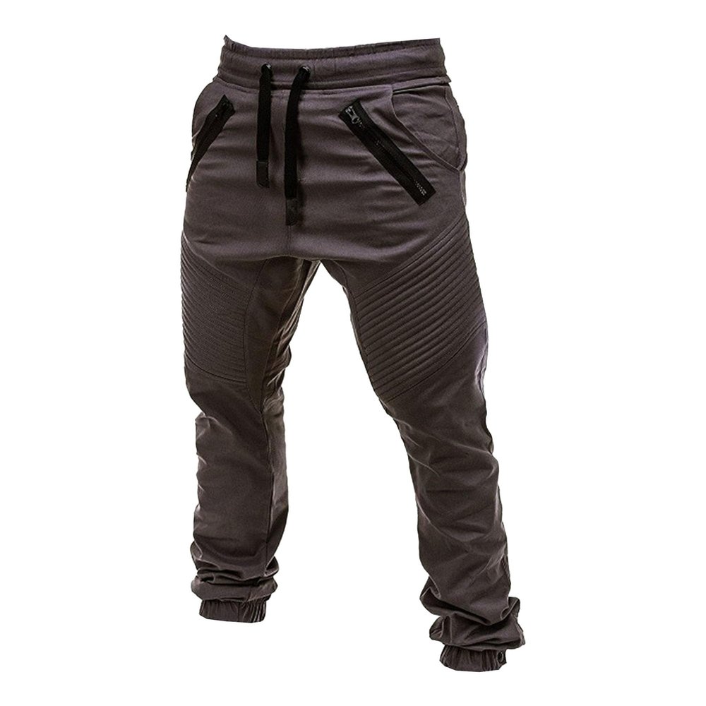 JEsilunmaMY Men's Pleated Joggers Pants Cotton Drawstring Sweatpants with Zip Pockets Hiking Outdoor Athletic Track Pants (Dark Grey,Large)