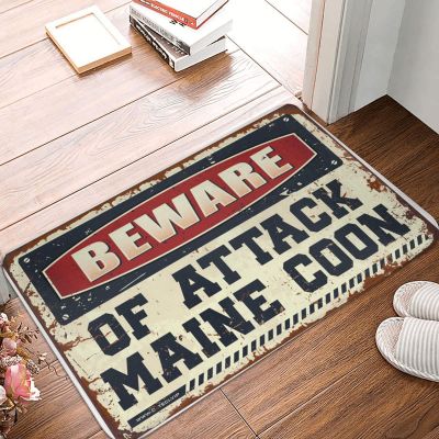 CDWS Friends Door Mat Beware of Attack Maine Coon Doormat Fall Door Decor Men Decor (Size : 50X80CM)