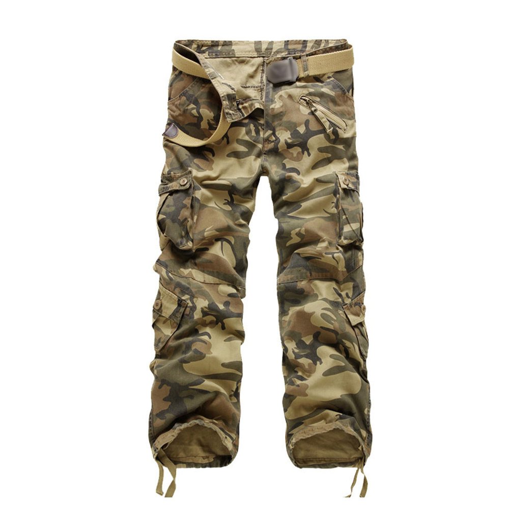 Casual Tactical Pants for Men Wash Cotton Ripstop Cargo Pants Outdoor Hiking Pants with Multi Pockets(No Belt) (Camo2,29)