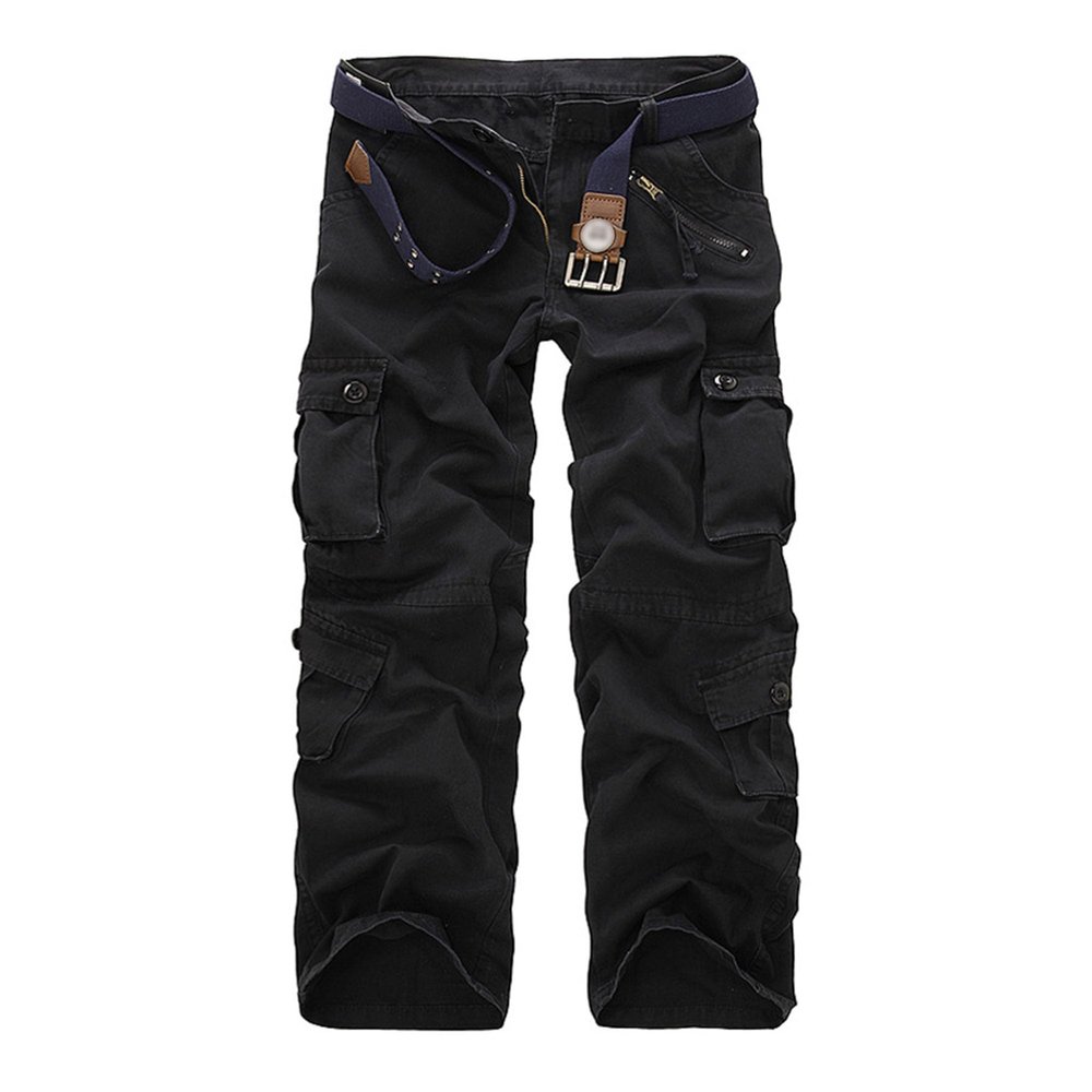 Casual Tactical Pants for Men Wash Cotton Ripstop Cargo Pants Outdoor Hiking Pants with Multi Pockets(No Belt) (Black,28)