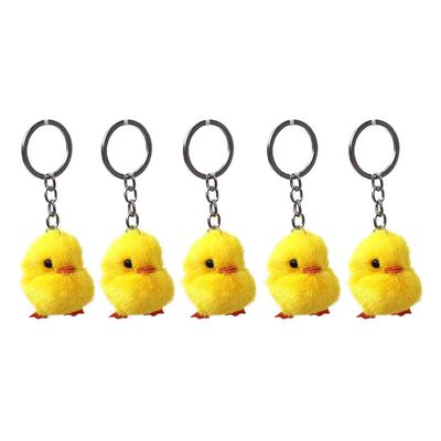 staol 5 Pcs/Set Furry Yellow Duck for Key Fluff Soft Chick Keychains Nice Car for Key Easter Keyring Handbag Jewelry