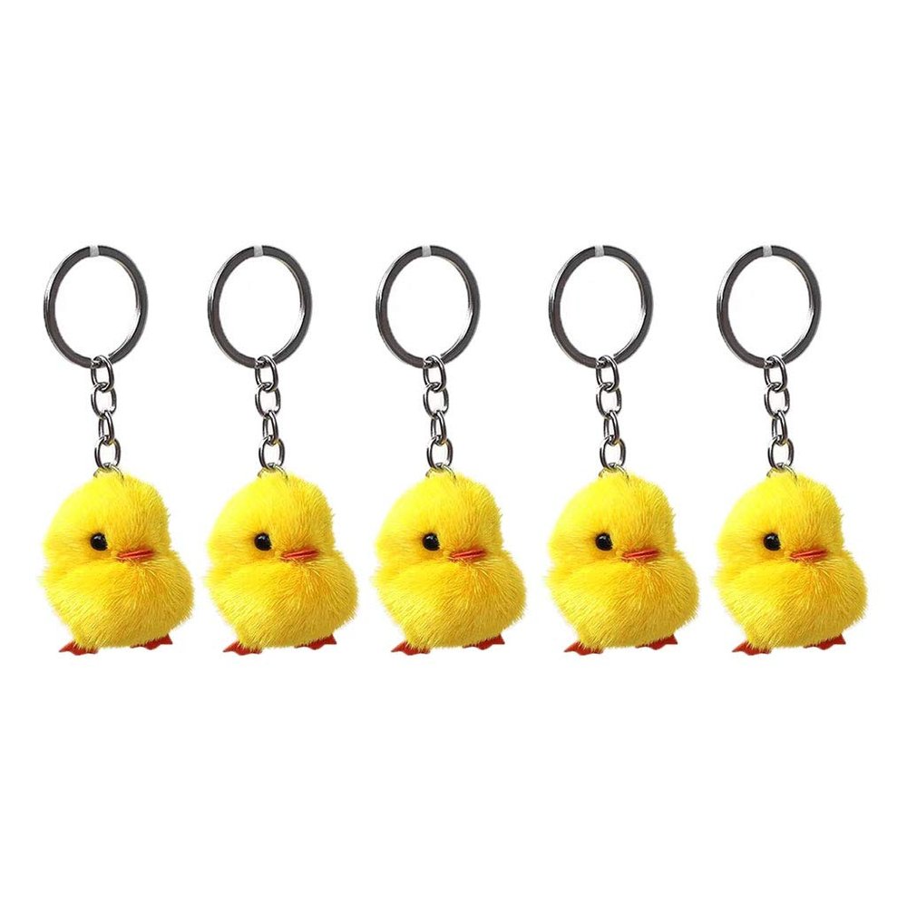 staol 5 Pcs/Set Furry Yellow Duck for Key Fluff Soft Chick Keychains Nice Car for Key Easter Keyring Handbag Jewelry