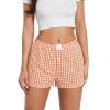 Pivanzore Y2k Plaid Shorts for Women Casual Elastic Waist Aesthetic Lounge Bottom Baggy Pajama Shorts Boxers Sleepwear(Shorts-Orange,Small) view 1