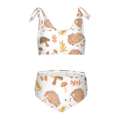 ALAZA Hedgehog Mushroom Leaves White Girls' 2 Piece Bikini Set Beach Sport Swimsuit Swimwear Bathing Suit 11-12 Years