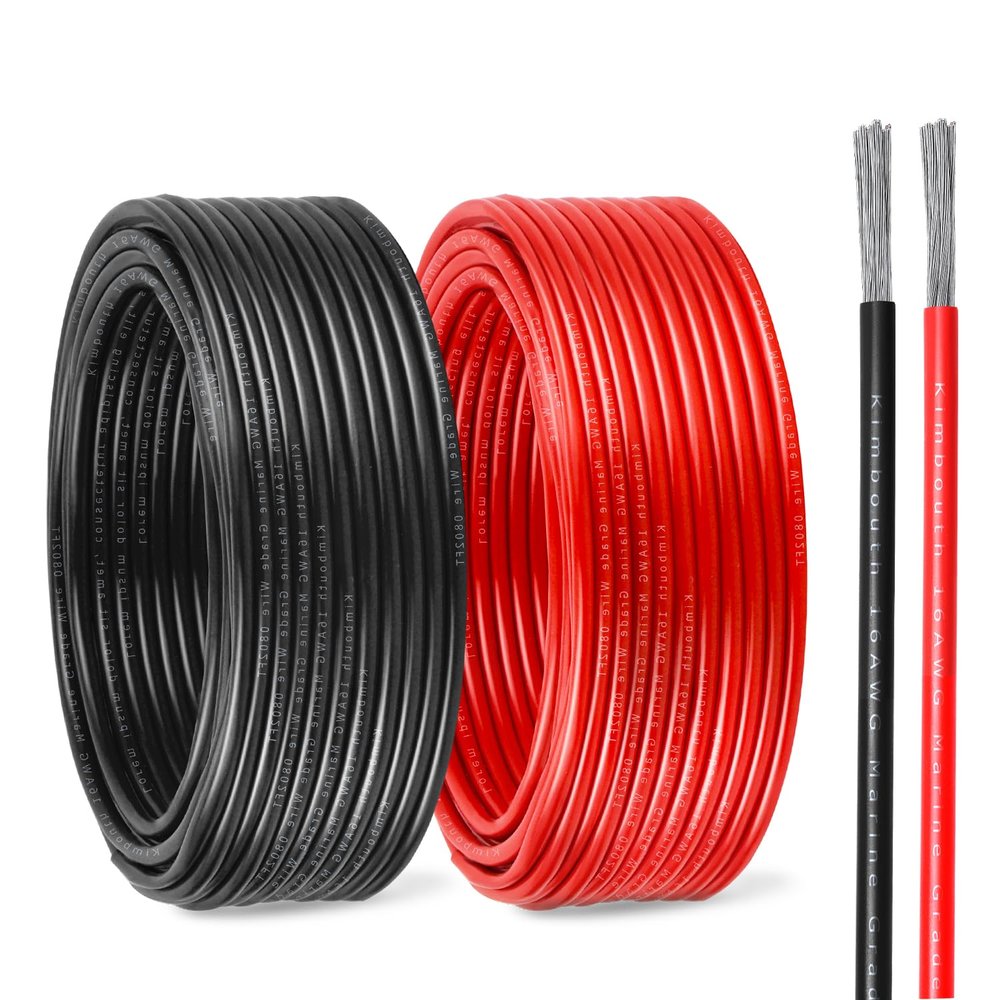 16 Gauge Marine Wire Tinned Copper Boat Cable, Standard USA OFC Oxygen Free Copper Wire for Automotive Boat Speakers Solar Outdoors (16 Gauge 50FT Red+50FT Black)
