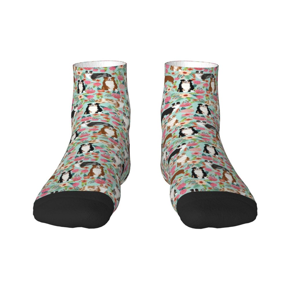 Xsovgoi Australian Shepherd Dogs Flower Floral Low Cut Ankle Socks 11 No-Show Socks Moisture-Wicking Socks For Men Women