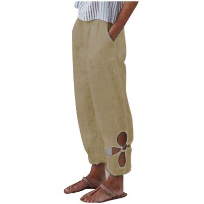 White Linen Pants Women Straight Leg Women's Wide Leg Harem Pants Cotton Linen Striped Casual Palazzo Pants with Pockets Khaki X-Large