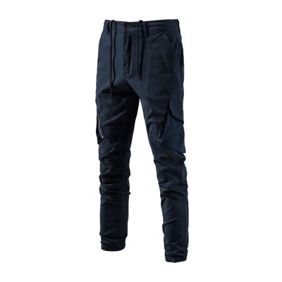 JEsilunmaMY Men's Side Pockets Cotton Cargo Pants Relaxed Fit Stretch Straight Leg Trousers Hiking Outdoor Work Lounge Pants (Dark Blue,30)