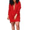 Women's Collar V Neck Dresses Loose Draped Cowl Neck Ruched Front Flowy Long Sleeve Club Short Mini Dress (Medium,Red) view 1