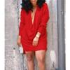 Women's Collar V Neck Dresses Loose Draped Cowl Neck Ruched Front Flowy Long Sleeve Club Short Mini Dress (Medium,Red) view 2