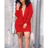Women's Collar V Neck Dresses Loose Draped Cowl Neck Ruched Front Flowy Long Sleeve Club Short Mini Dress (Medium,Red) view 4